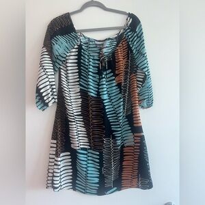 Manuhealii Aqua and Black Leaf Print Dress